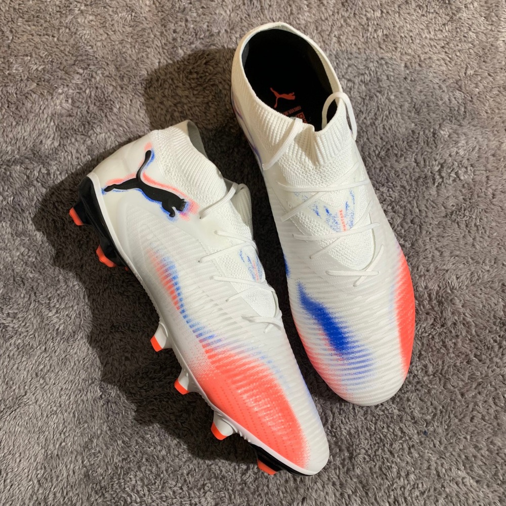 Puma Future 7 Ultimate FG/AG Mens Soccer Cleats White Blue 108588-01 Size‎ 12